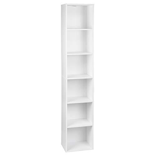 WOLTU Libreria Verticale a 6 Cubi, Scaffale Alto e Stretto a Colonna, Porta  CD e Libri, Mobile Bianco Moderno per Camera, Soggiorno e Ufficio,  30x24x158,5cm SK003ws6