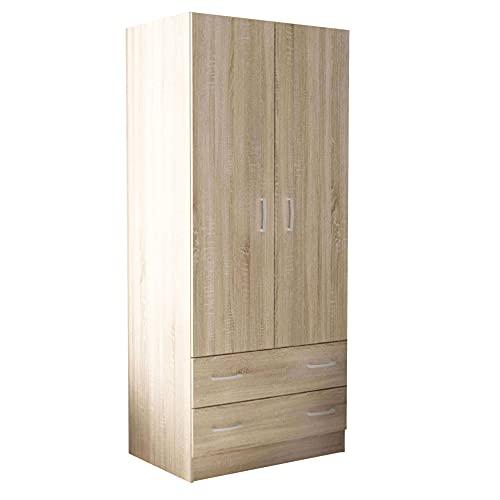 Milani Home s.r.l.s. Armadio Due Ante di Design spazioso in Legno Moderno 180x52x80 h