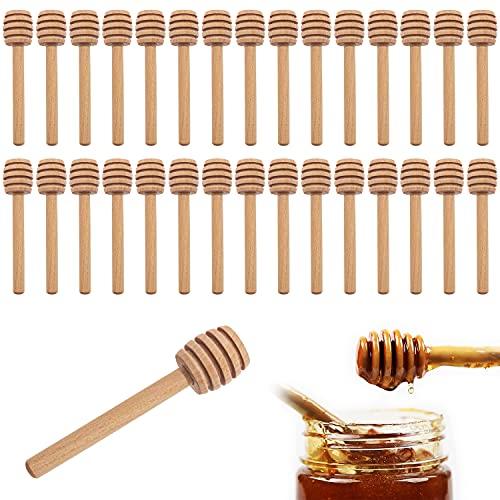 KYYLZ 30 Pezzi Spargimiele Legno Piccoli, Cucchiaini Bastoncini Miele Legno Piccoli Mini Spargimiele 8 cm per Vaso di Miele Jar Ringraziamento Matrimonio Battesimo