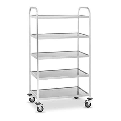 Royal Catering RCSW-5.1 Carrello Portavivande Carrello di Servizio Carrello Cucina (5 Ripiani, Capacità di Carico 250 kg, Distanza tra i Vassoi 27 cm, Protezione Anti-Urto) Acciaio Inox