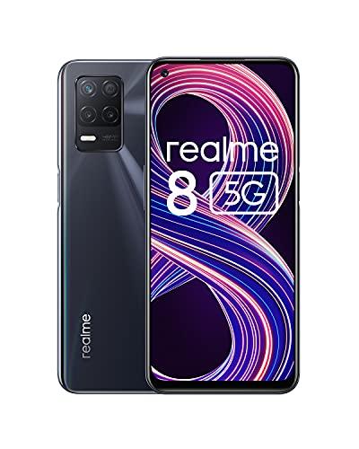 realme 8 5G Smartphone, Processore 5G Dimensity 700, Display fluido a 90 Hz, Grande batteria da 5.000 mAh, Fotocamera da 48 MP con modalità Nightscape, Dual Sim, NFC, 6+128GB, Nero (Supersonic Black)