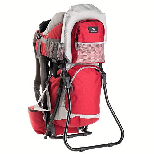 DROMADER Zaino-porta-bambini Koala | Peso massimo del bambino 22 kg | Sedile confortevole e regolabile | Sistema portante 3D Opti–fit | Tasche pratiche | Tettino parasole | rosso e grigio