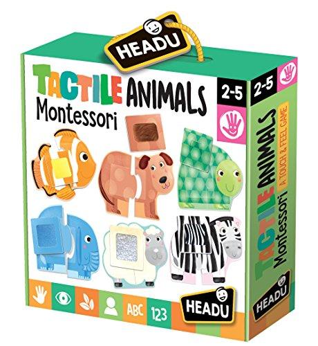 Headu- Tactile Animals Montessori Puzzle 1-4 Anni, Multicolore, IT20188