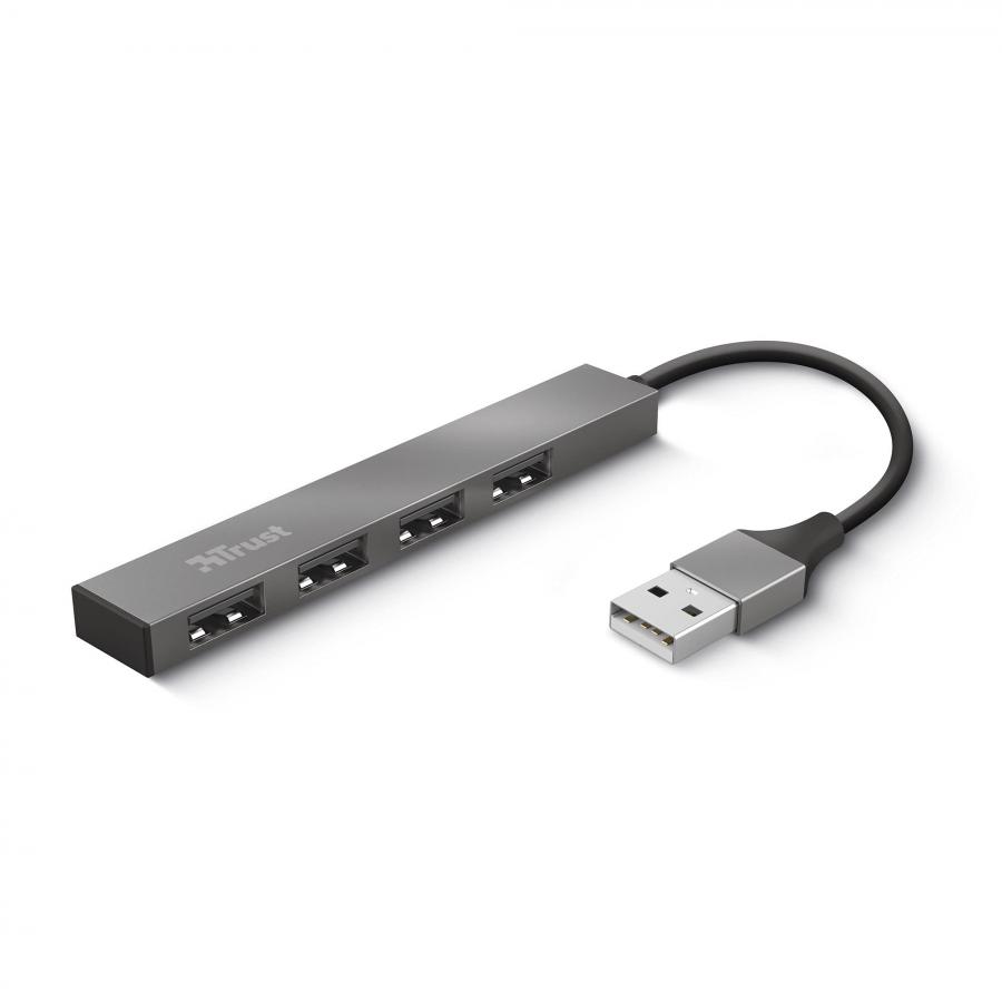 Trust Halyx Hub Mini USB 2.0 a 4 Porte in Alluminio, per PC, Laptop, Mac - Argento