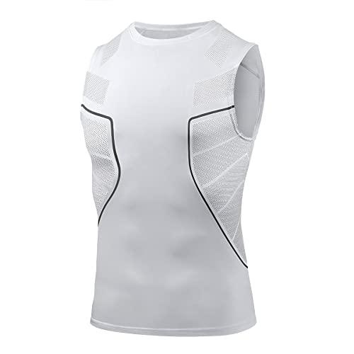 AMZSPORT Canotta Compressione Uomo, Maglia Palestra Senza Maniche per Running Ciclismo, Bianco L