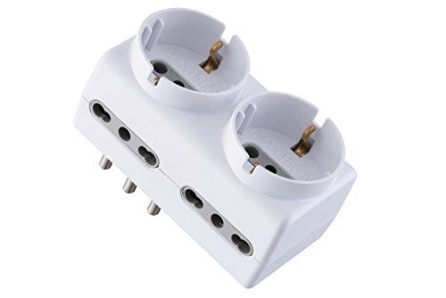 Electraline 71063 Adattatore spina tedesca multipresa 6 posti 2 schuko + 4 bivalenti 10/16A