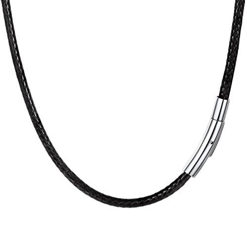 PROSTEEL Collana Uomo Nera Pelle Impermeabile, Chiusura Acciaio Inox, 3 mm Sottile, Lunga 55 cm, con Confezione Regalo, Collane Caucciu Uomo