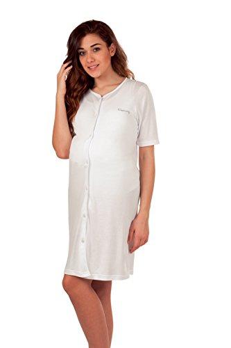 Premamy - Camicia Clinica per Premaman, Modello Aperto Davanti, Cotone Jersey, Pre-Post Parto - Bianco - VII (XXL)