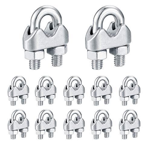 Morsetti per Cavo Acciaio, Morsetti Serracavo in Acciaio Inox, Clip per Cavi, Funi Metalliche, Cavo, Tenda, Palestra, Stendibiancheria - 12 Pz/M6