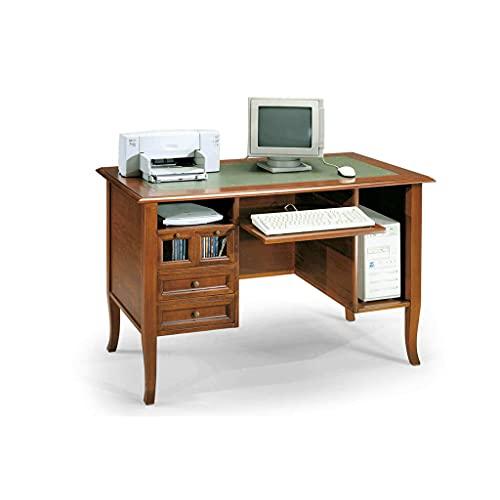 Milani Home s.r.l.s. Scrittoio Piano in Pelle Tinta Noce 130x75x81 per Interno Sala da Pranzo Salotto Cucina Ufficio Massello Arte Povera