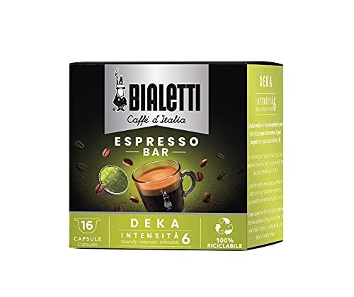 Bialetti Caffè d'Italia, Box 16 Capsule, Decaffeinato, Intensità 6, Compatibili con Macchine Bialetti sistema chiuso, 100% Alluminio