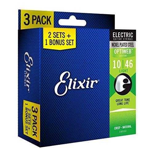 Elixir corde 16552 acciaio nichelato per chitarra elettrica con rivestimento Optiweb, set da 3 pezzi