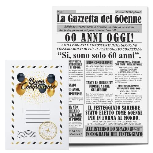 Idea Regalo Uomo 60 Anni - Giornale La Gazzetta Del 60 Enne - Maxi Biglietto  Auguri Originale - Idee Regali Compleanno Originali - Gadget Scherzi  Biglietti Divertenti per Lui