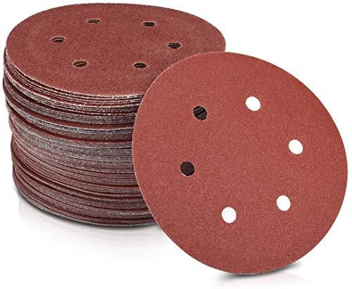 50x Gancio e Passante ROUND FOGLI ABRASIVI LEVIGATRICE orbitale perforato DISCHI 120 Grit 