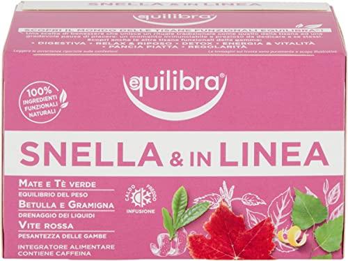 Equilibra Integratori Alimentari Tisane, Tisana Snella e In Linea, 100% Ingredienti Funzionali per l'Equilibrio del Peso Corporeo, a Base di Mate e Tè Verde, Materiali 100% Riciclabili, 15 Filtri