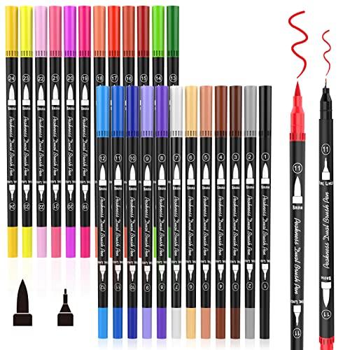 Brush Pen 24 Colori, Pennarelli Doppia Punta Fine Pen 0,4 mm e 1-2mm Punta  Brush, per Bambini e Adulti Calligrafia, Pittura, Colorazione, Disegnare a  Scuola