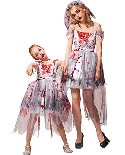 IKALI Ragazze Zombie Costume da sposa Halloween Kids Prom Abito cadavere mamma e io Novità abbinabili a travestimenti in maschera