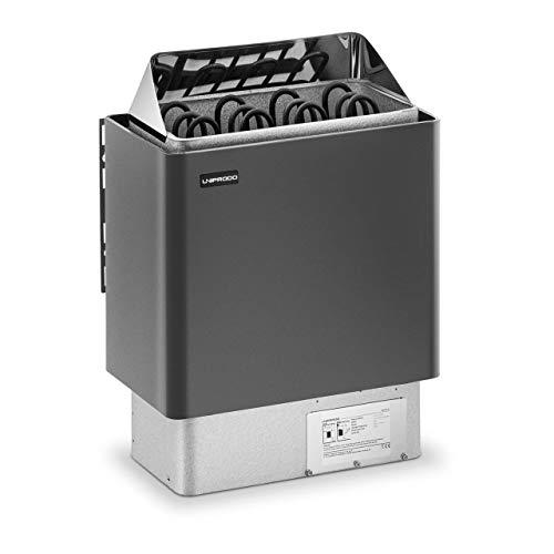 Uniprodo Stufa Elettrica per Sauna Forno per Sauna Finlandese UNI_SAUNA_G6.0KW (6 kW, 30-110 °C, 10 kg, Grigio/Argento)