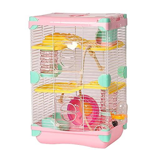 Roborowski - Gabbia per criceti, 27.7*20.5*42.5cm, gabbia per criceti, 2 piani con ruote, abbeveratoio, mangiatoia, colore: rosa