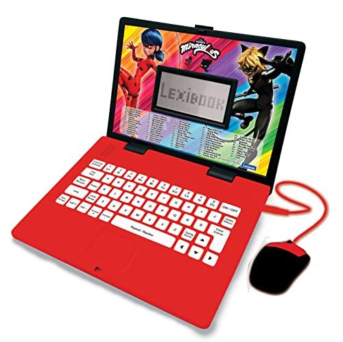 Lexibook Miraculous-Computer Portatile educativo e bilingue Francese/Inglese-Giocattolo per Bambini Ragazze 124 attività, Imparare a Giocare e Musica con Coccinella-Rosso/Nero, JC598MIi1