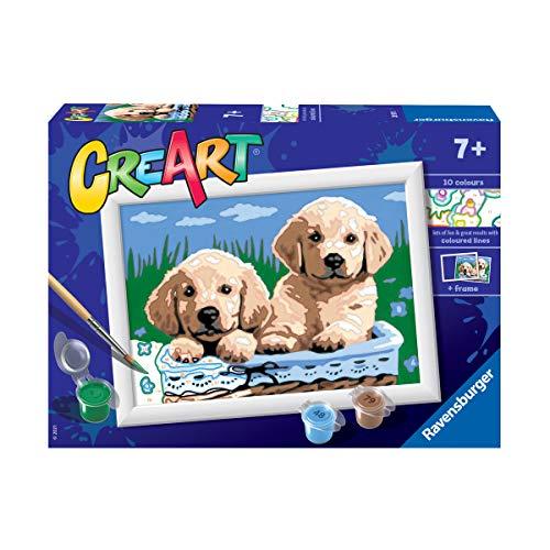 Ravensburger - CreArt, Cani Retriever, Gioco Creativo per Bambini, Età Raccomandata 7+, Contiene una Tavola Prestampata e un Tracciato che Guida l'Attività -16 x 22 x 5 cm