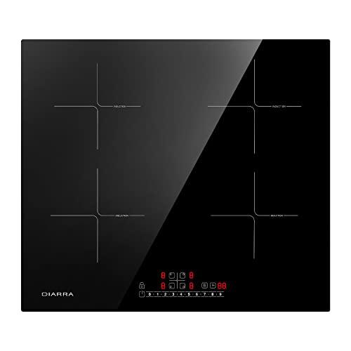 CIARRA CBBIH4B Piano cottura a induzione 4 Fuochi 7200W con funzione Booster Controllo tattile timer Vetroceramico 9 livelli Blocco bambini Nero
