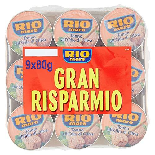 Rio Mare - Tonno all'Olio di Oliva, Qualità Pinne Gialle, 9 Lattine da 80 g