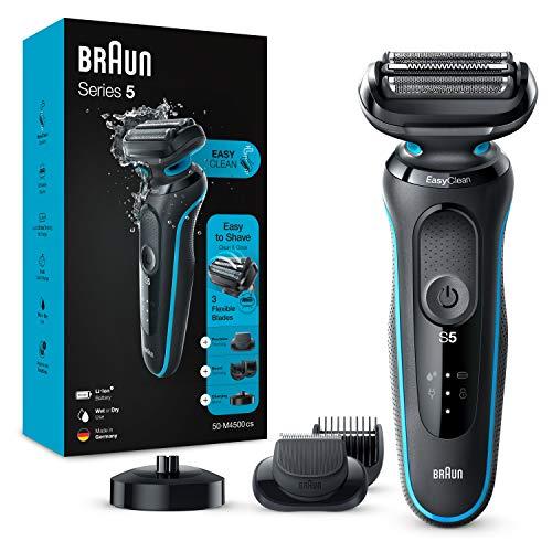 Braun Series 5 50-M4500cs Rasoio Elettrico Barba con Base di Ricarica, Regolabarba Uomo, Wet&Dry, Ricaricabile, Rasoio a Lamina senza Fili, Menta, Idea Regalo San Valentino