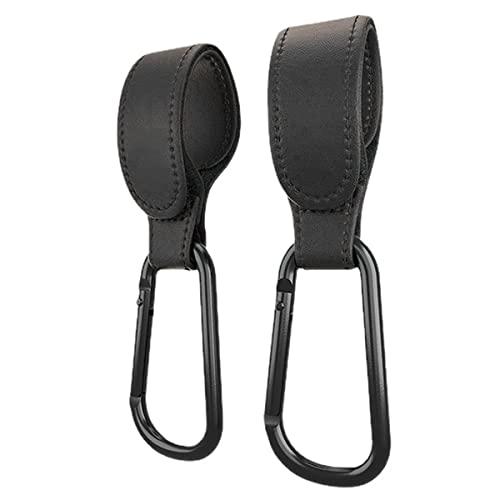 Ganci PassegginoGanci ，YAWALL Ganci per Passeggino Universale Sicuri Resistenti,Moschettoni Per Carrozzina Bici Auto Carrello Appendi Sacchetti Borsa Zaino(Nero, in Pelle, 2 Unit)