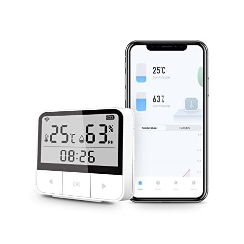 PGST WiFi Termometro Igrometro, accurato Misuratore Interna con  Intelligenti avvisi App e Dati conservazioni sensore di monitoraggio  Digitale LCD Bluetooth per Casa Camera Frigorifero Cantina Garage