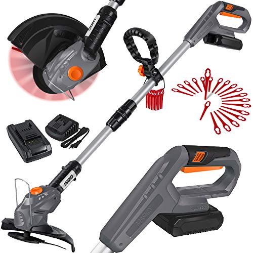 MASKO® Tagliaerba a Batteria con Batteria Li da 20 V, Batteria da 2,0 Ah e Caricabatterie - tagliabordi - decespugliatore con Circonferenza di Taglio di 26 cm, Angolo di Taglio di 180Ḟ, Grigio
