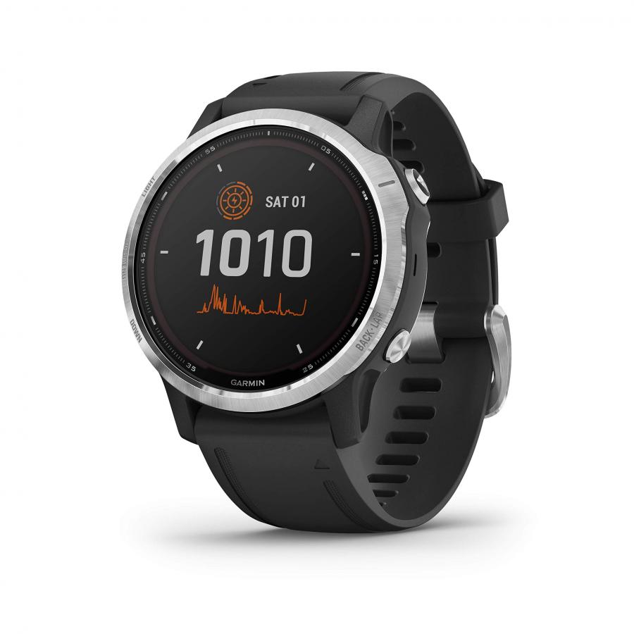 Garmin Fenix 6 Solar - GPS Smartwatch Multisport 42mm, Display 1,2”, HR e saturazione ossigeno al polso, Pagamento contactless Garmin Pay, Schermo Solar Power Glass, Colore Nero/Siver