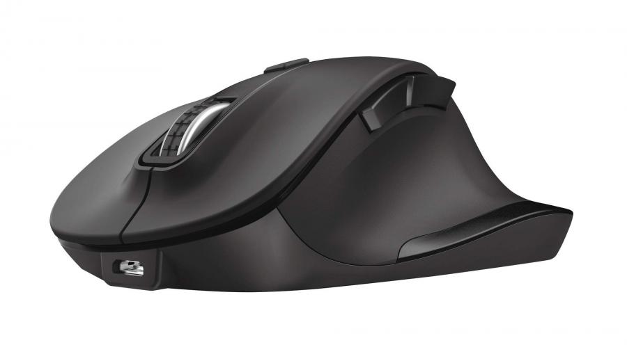 Trust Fyda Mouse Wireless Ricaricabile (Design Ergonomico, Ricevitore USB plug-and-play, DPI 800/1200/1600/2000/2400, PC Portatile/Computer) Nero
