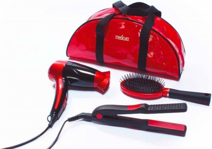 Phon Asciugacapelli + Piastra in Ceramica per Capelli + Spazzola a Denti larghi + Borsa porta Set da Viaggio - M350