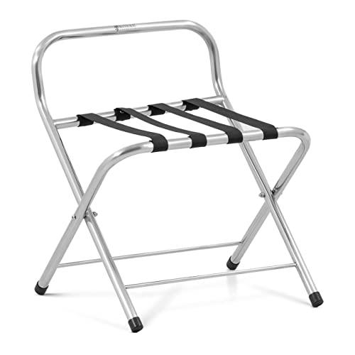 Royal Catering Portavaligia Reggivaligia Pieghevole con Barra di Protezione (50 kg, 55x45x64 cm, Acciaio Inox)