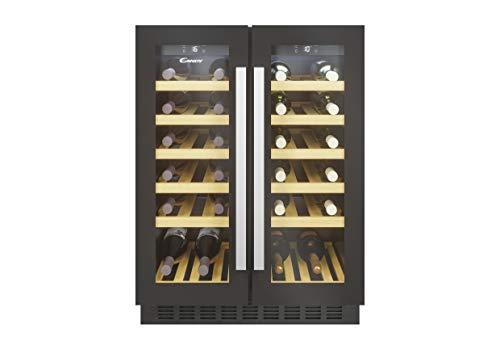 Candy CCVB 60D/1 Cantinetta integrabile, 38 bottiglie, doppia zona, anti-UV, compressore antivibrazioni, luce LED interna, 39 dBA, nero