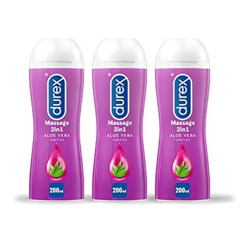 Durex Massage 2 in 1, Gel Lubrificante Intimo a Base Acqua e Gel per Massaggi, con Aloe Vera, 3x200ml