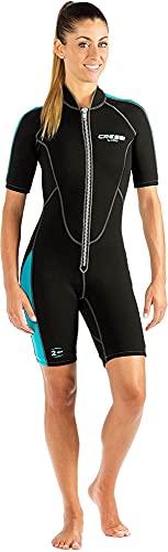 Cressi Lido Lady Shorty Wetsuit 2 mm, Muta Shorty per Snorkeling, Nuoto e Sport Acquatici, in Neoprene Ultra Stretch 2 mm Donna, Nero/Acquamarina, L