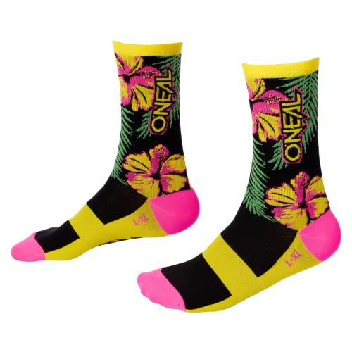 O'Neal | Calze da bicicletta per mountainbike | MX FR | Assorbimento del sudore, buona vestibilità, materiali di alta qualità | MTB Performance Sock Island V.22 | Unisex | Rosa Verde Giallo | 43-46
