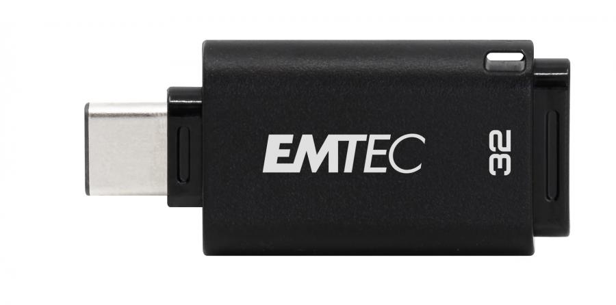 EMTEC - Chiavetta USB Type-C 32 GB 3.2 Compatibile con USB 2.0 e 3.1 - ECMMD32GD403 - Flash Drive veloce fino a 80MB/s - Chiave ultra leggera - Cappuccio posteriore a scatto - Nero