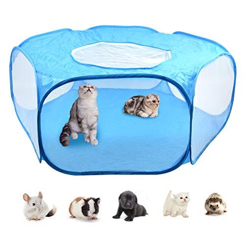 DODUOS Gabbie per Piccoli Pieghevole Animali Domestici Portatile Recinzione per Piccoli Animali Traspirante Trasparente Recinto per Cuccioli, Gatti, Porcellini d'India, Conigli, Ricci (Blu)