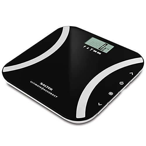Salter Bilancia Pesapersone Digitale Analizzatrice per Misurare Peso, Grasso Corporeo, Acqua Corporea, Massa Muscolare, BMI e BMR, Incrementi di 50g, Funzione di Memoria per 12 Persone, Nero