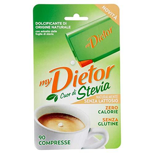 Dietor - Mydietor Cuor Di Stevia Dolcificante Naturale Con Estratto Di Stevia 0 Kcal, Senza Glutine E Senza Lattosio - Blister Da 90 Compresse + 30 omaggio, +30% prodotto omaggio