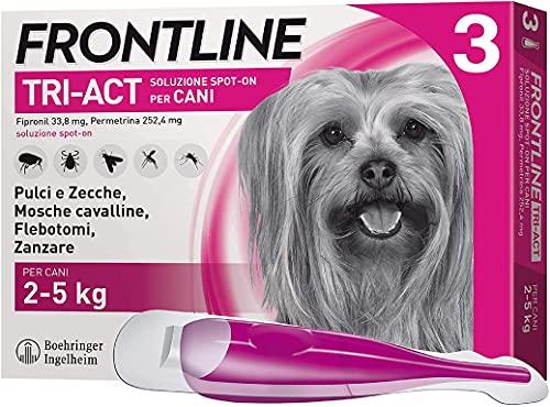 Frontline Triact, 3 Pipette, Cane XS (2 - 5 Kg), Antiparassitario per Cani e Cuccioli di Lunga Durata, Protegge il Cane da Pulci, Zecche, Zanzare, Pappataci e Leishmaniosi, Antipulci 3 Pipette