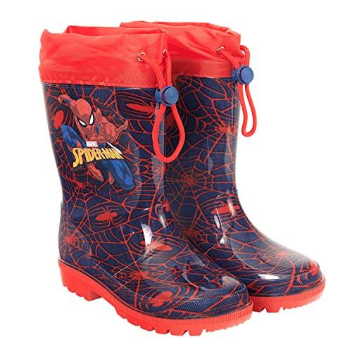 PERLETTI Stivali Pioggia Bambini Uomo Ragno Stivaletti Impermeabili Spider Man Blu con Bordo Rosso Galosce Bambino Spiderman con Suola Antiscivolo e Chiusura a Coulisse Blu e Rosso 26 27 EU