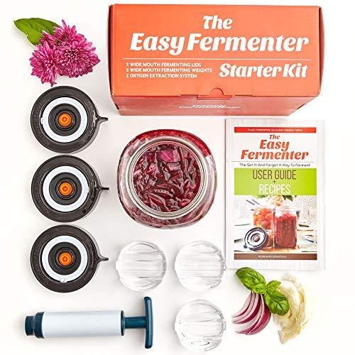 Nourished Essentials Kit di fermentazione a Bocca Larga Easy fermentatore  (3 coperchi + 3 Pesi + Pompa) – Lo Starter Kit Completo con Tutto Il  Necessario per Iniziare la fermentazione