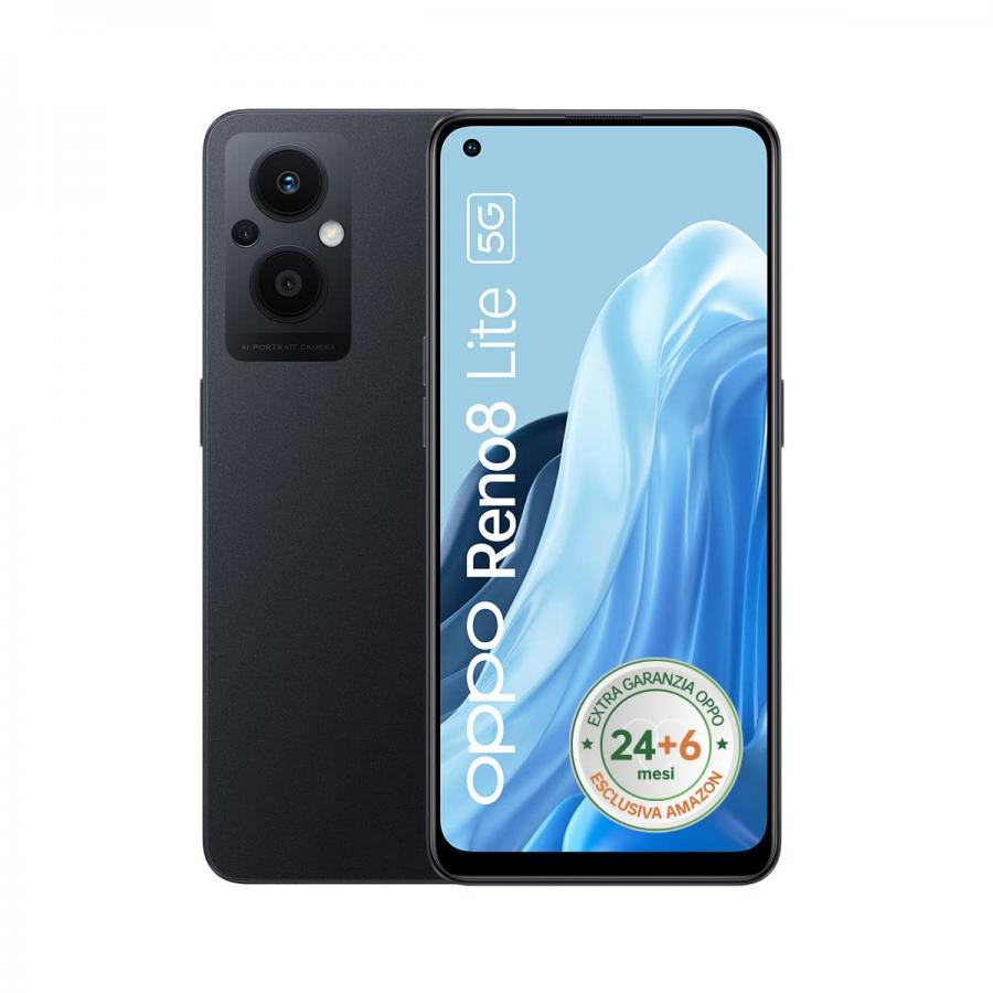 RENO8 Lite Smartphone, AI Tripla fotocamera 64+2+2MP, Display 6.4” 60HZ AMOLED, 4500mAh, RAM 8GB(Esp 10GB/11GB/13GB) + ROM 128GB espand.(1TB), [Extra Garanzia 24+6Mesi], Cosmic Black