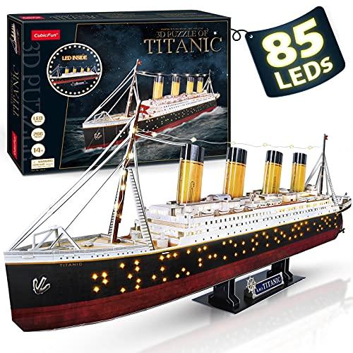 CubicFun Puzzle 3D LED Titanic Regali di San Valentino Grande Nave Modello Kit di Costruzione Giocattoli per Adulti e Adolescenti, 266 Pezzi