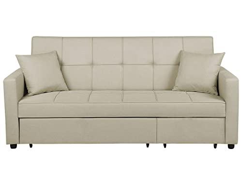 Beliani Divano Letto 3 posti in Tessuto Beige Glomma