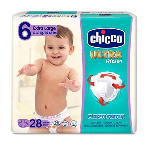 Chicco Chicco Ultra Fit&Fun - Confezione da 28 pannolini ultra assorbenti, taglia 6, 16-30 kg (Large) 28 pz - Pannolini Maxi 16-30 kg 28 pz